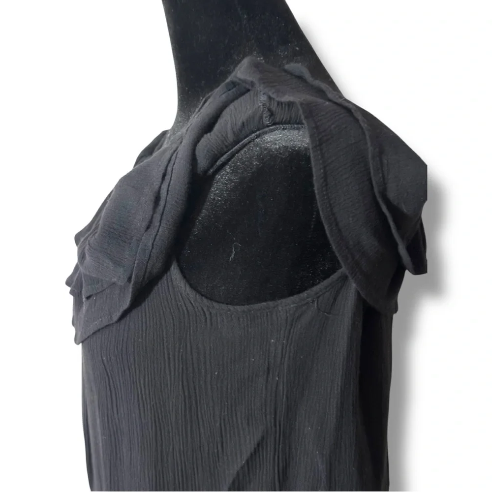 One Clothing Off The Shoulder Ruffled Neck and Sleeves Black Lightweight Top - Picture 5 of 16